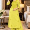 Wholesale Vatican Cotton Lucknowi Work Long Kurti with Plazo Set (XL–5XL) with Attached Inner – Set of 4 Colors - Image 4