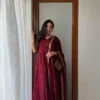 Wine Maroon Banarasi Silk Jacquard Suit Set | Festive Anarkali Kurta Pant with Zari Dupatta 3-Piece Set (Wholesale)