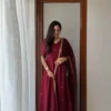 Wine Maroon Banarasi Silk Jacquard Suit Set | Festive Anarkali Kurta Pant with Zari Dupatta 3-Piece Set (Wholesale) - Image 2