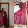 Wine Maroon Banarasi Silk Jacquard Suit Set | Festive Anarkali Kurta Pant with Zari Dupatta 3-Piece Set (Wholesale) - Image 3