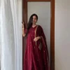Wine Maroon Banarasi Silk Jacquard Suit Set | Festive Anarkali Kurta Pant with Zari Dupatta 3-Piece Set (Wholesale) - Image 4