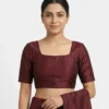 Wine Maroon Raw Silk Square Neck Readymade Saree Blouse - Image 2
