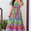 Women Floral Printed Georgette Tiered Maxi Dress | Ruffled Short Sleeve Long Frock Gown - Image 10