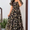 Women Floral Printed Georgette Tiered Maxi Dress | Ruffled Short Sleeve Long Frock Gown - Image 2