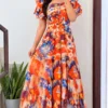 Women Floral Printed Georgette Tiered Maxi Dress | Ruffled Short Sleeve Long Frock Gown - Image 3