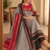 Women Kanchi Cotton Kurti Dupatta Set  V-Neck Ethnic Suit
