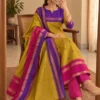 Women Kanchi Cotton Kurti Dupatta Set V-Neck Ethnic Suit - Image 4