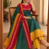 Women Kanchi Cotton Kurti Dupatta Set V-Neck Ethnic Suit - Image 5