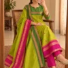 Women Kanchi Cotton Kurti Dupatta Set V-Neck Ethnic Suit - Image 8