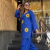 Women Pure 60x60 Cotton Sunflower Embroidered Kurta Set with Flared Farshi Salwar - Image 11