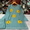 Women Pure 60x60 Cotton Sunflower Embroidered Kurta Set with Flared Farshi Salwar - Image 12