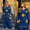 Women Pure 60x60 Cotton Sunflower Embroidered Kurta Set with Flared Farshi Salwar - Image 3