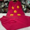 Women Pure 60x60 Cotton Sunflower Embroidered Kurta Set with Flared Farshi Salwar - Image 6