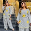 Women Pure 60x60 Cotton Sunflower Embroidered Kurta Set with Flared Farshi Salwar - Image 8