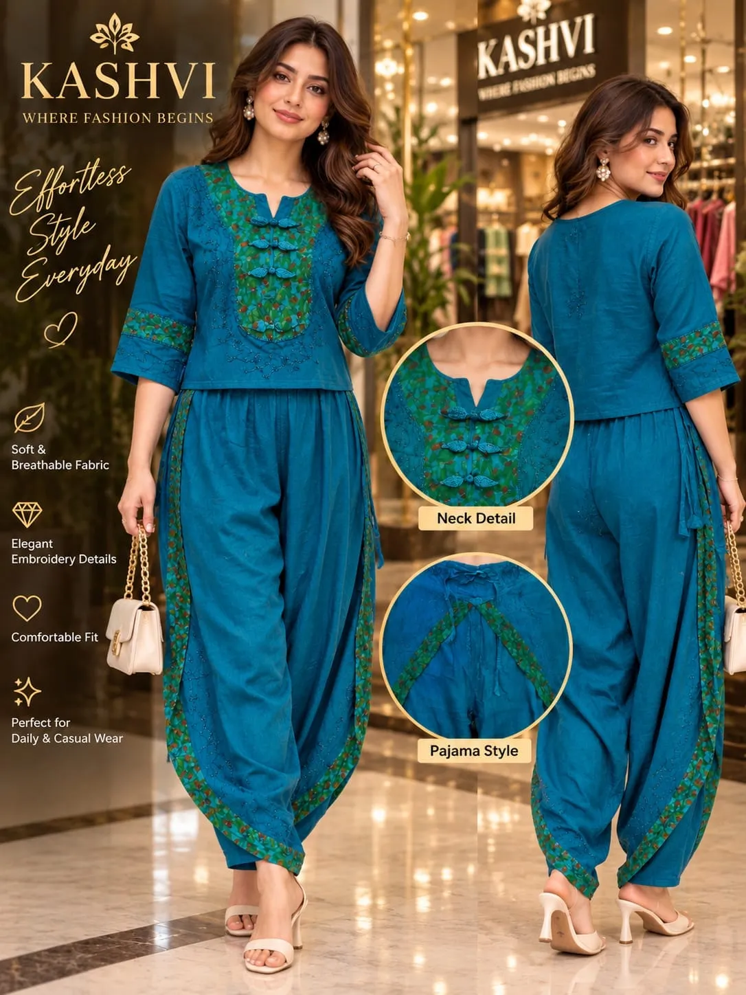 Women Rayon Dhoti Pajama Kurti Set with Embroidery | Readymade Tulip Dhoti Salwar Suit (Fits up to 44) - Image 5