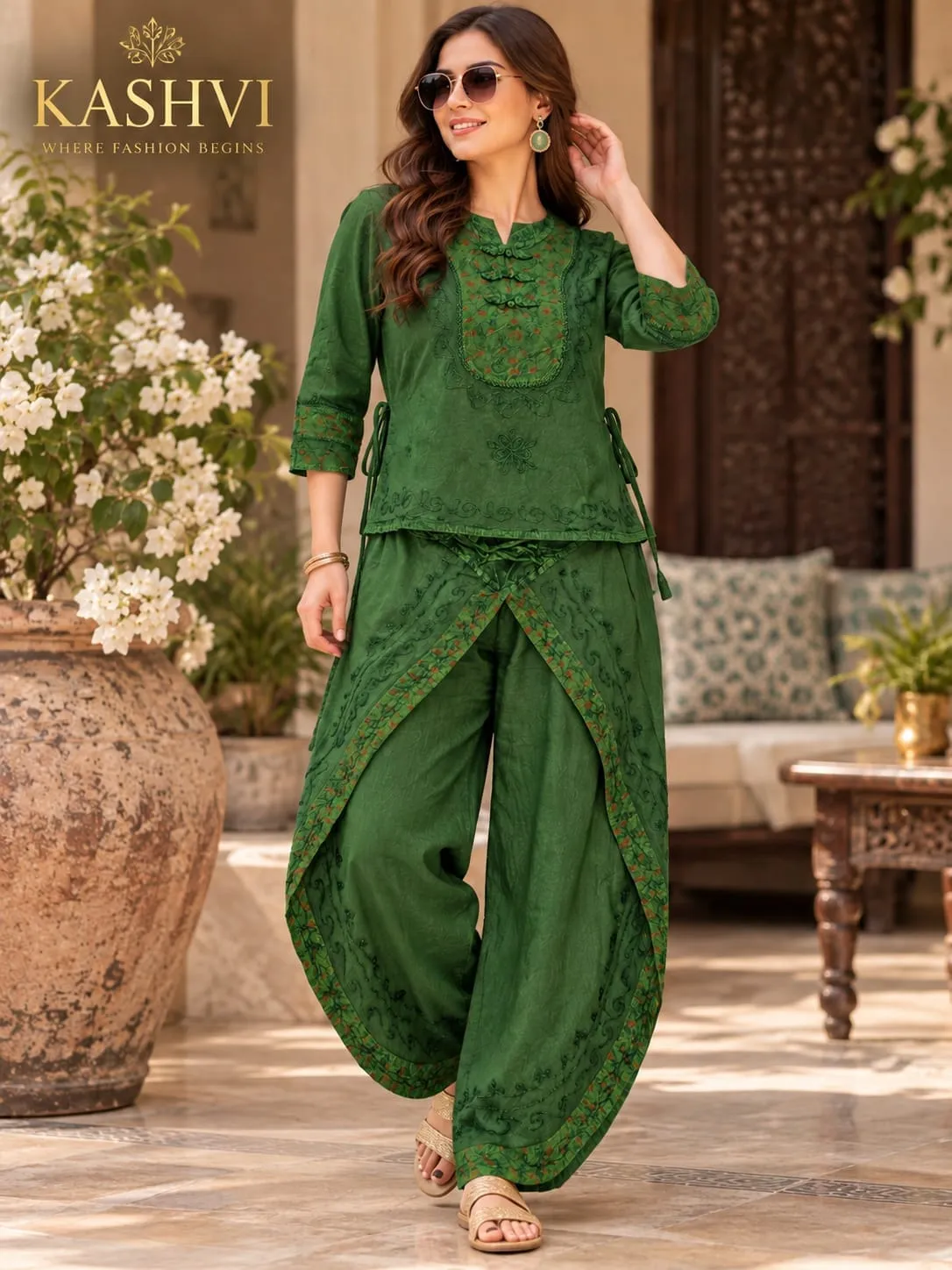 Women Rayon Dhoti Pajama Kurti Set with Embroidery | Readymade Tulip Dhoti Salwar Suit (Fits up to 44) - Image 6