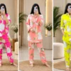 Women’s Floral Printed Rayon Co-ord Set – 2 Piece Collared Tunic Shirt & Matching Trouser Pant Set (Free Size Up to 42) - Image 2