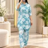 Women’s Floral Printed Rayon Co-ord Set – 2 Piece Collared Tunic Shirt & Matching Trouser Pant Set (Free Size Up to 42) - Image 3