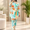 Women’s Floral Printed Rayon Co-ord Set – 2 Piece Collared Tunic Shirt & Matching Trouser Pant Set (Free Size Up to 42) - Image 4