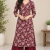 Women's Hand Embroidered V-Neck Straight Kurta with Wide Leg Pant Set (2-Piece Cotton Festive & Daily Wear Suit) - Image 6