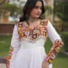 Women’s Navratri Kutchi Embroidered Mirror & Gota Patti Gown | 12 Meter Tiered Frill Rayon Anarkali Dress (White & Maroon - Image 2