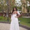 Women’s Navratri Kutchi Embroidered Mirror & Gota Patti Gown | 12 Meter Tiered Frill Rayon Anarkali Dress (White & Maroon - Image 5