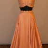 Women’s Navy Blue Embroidered Crop Top with Flared Maxi Skirt Set | Sleeveless Boat Neck Zari Work Scalloped Hem Lehenga Set for Festive Party Wear - Image 2
