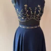 Women’s Navy Blue Embroidered Crop Top with Flared Maxi Skirt Set | Sleeveless Boat Neck Zari Work Scalloped Hem Lehenga Set for Festive Party Wear - Image 4