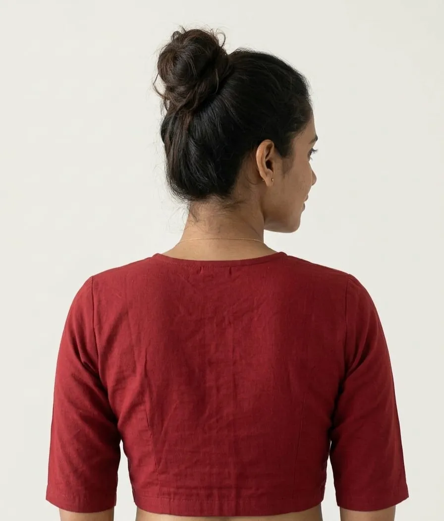 Women’s Readymade Pure Cotton Blouse | Short Sleeve Front Open Saree Crop Top Blouse