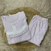 Women's Ribbed Stretchable Hosiery Frill Night Suit Set – Lace Yoke Half Sleeve Top & Pyjama Set | Summer Loungewear Sleepwear (Bust 32"-48") - Image 3