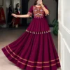 Women’s Traditional Gujarati Gamthi Embroidered Kurti Skirt Set with Pom-Pom Lace Border & Free Hair Accessory - Image 6